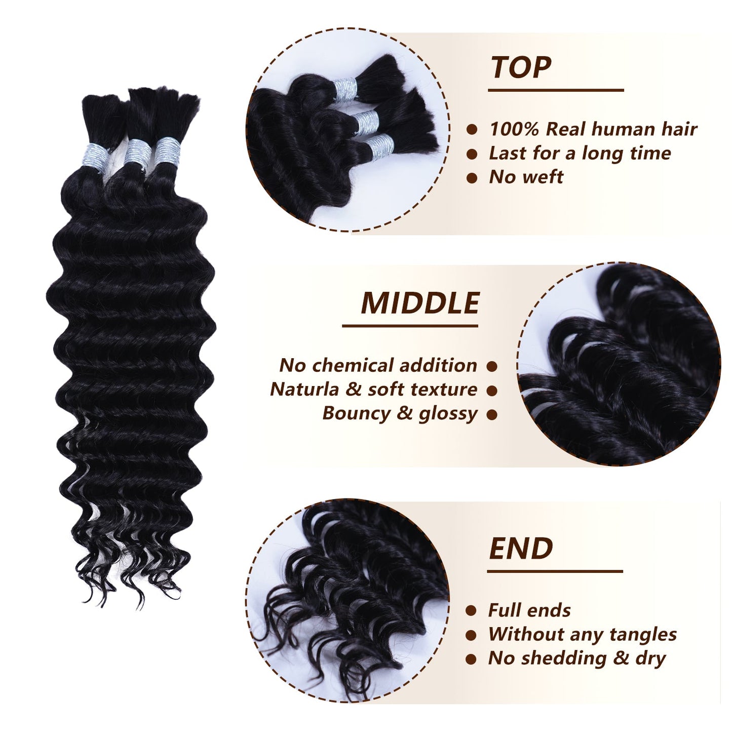 Deep Wave Bulk Hair Extensions for Boho Knotless Braiding