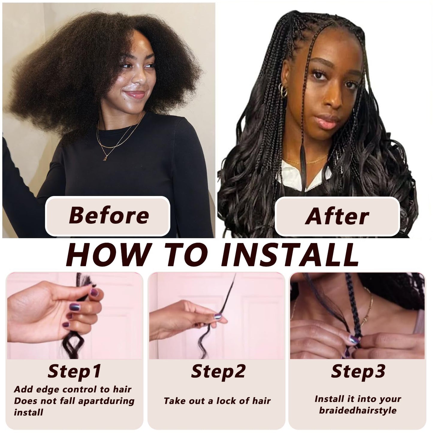 Deep Wave Bulk Hair Extensions for Boho Knotless Braiding