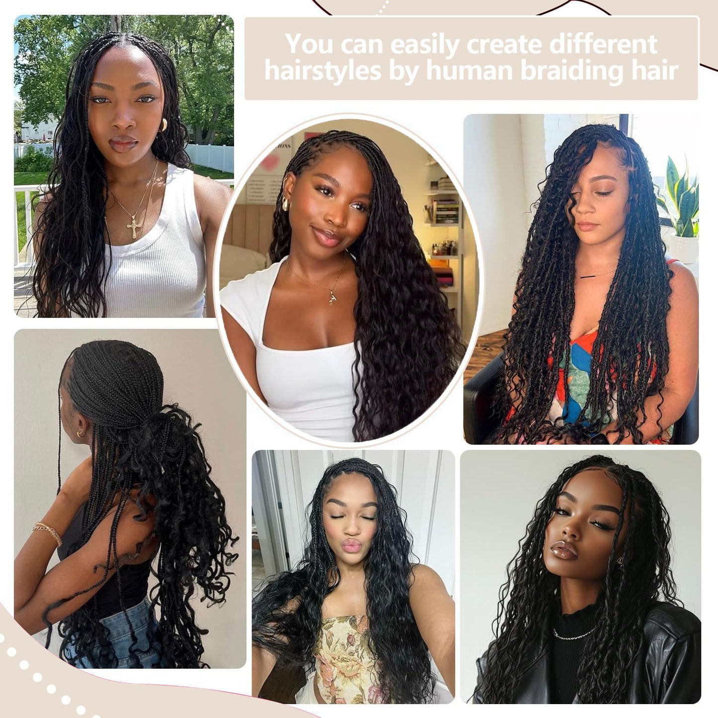 Deep Wave Bulk Hair Extensions for Boho Knotless Braiding