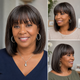 Salt & Pepper Straight Bob Wig With Bangs, Real Human Hair Glueless Wigs For Seniors, #4 Dark Brown Base With Salt And Pepper Gray Highlights