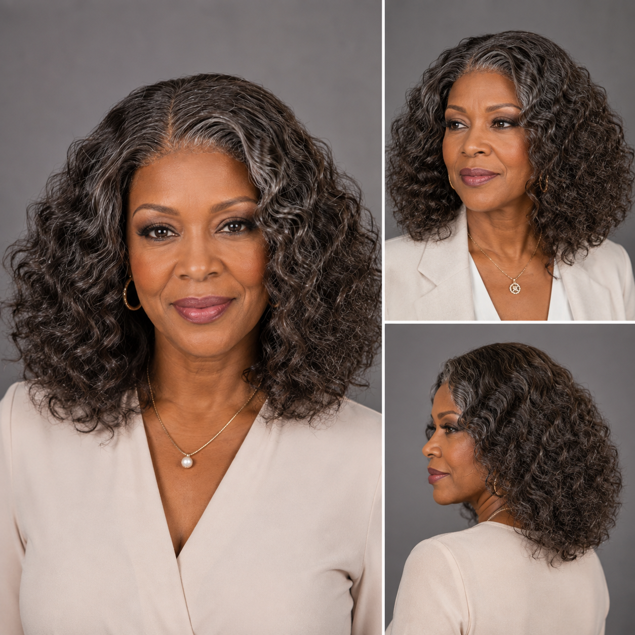 5x5 Lace Dark Brown Salt & Pepper Curly Human Hair Water Wave Wig For Black Women | Real Human Hair Wig