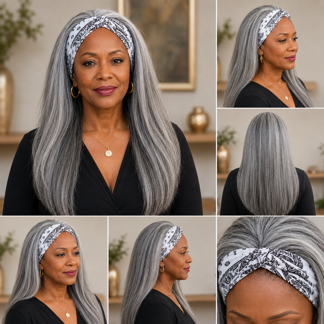 Straight Hair Headband Wig Real Human Hair Salt & Pepper Glueless Wigs For Women
