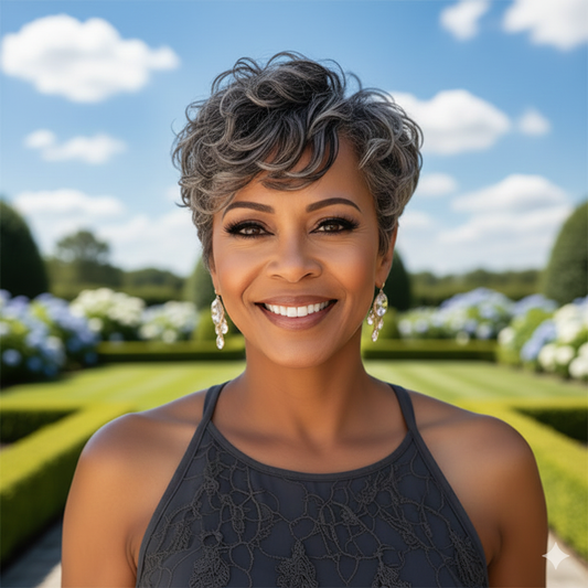 Salt & Pepper Pixie Cut Wig Natural Wave Human Hair Glueless Wigs For Women