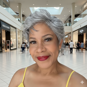 compare product Salt & Pepper Short Pixie Cut Glueless Human Hair Gray Wig With Retro Flip Ends