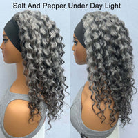 Salt And Pepper Water Wave Wig Glueless Human Hair Headband Wigs