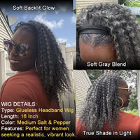 Wear & Go Salt & Pepper Kinky Curly Human Hair Headband Wig For Black Women