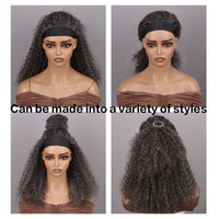 Wear & Go Salt & Pepper Kinky Curly Human Hair Headband Wig For Black Women