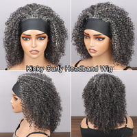 Wear & Go Salt & Pepper Kinky Curly Human Hair Headband Wig For Black Women