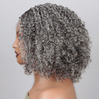 Silver Gray Jerry Curly V-Part Glueless Wigs Real Human Hair Salt and Pepper Short Bob For Women Over 50