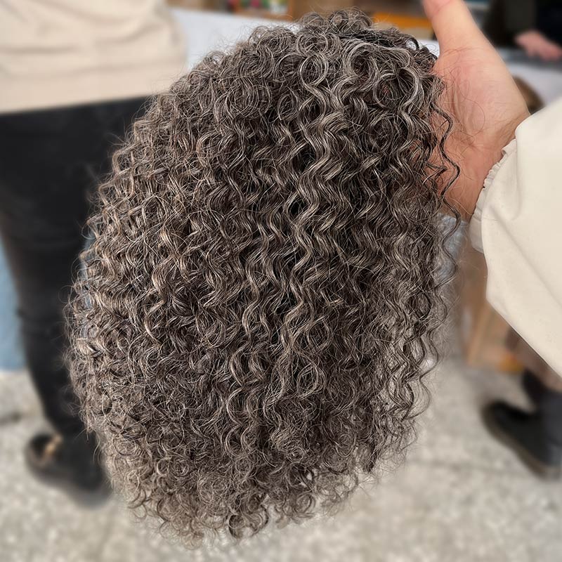Silver Gray Jerry Curly V-Part Glueless Wigs Real Human Hair Salt and Pepper Short Bob For Women Over 50