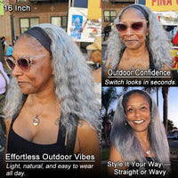 Silver Gray Straight Hair Headband Wig Real Human Hair Salt & Pepper Glueless Wigs For Women