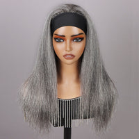 Silver Gray Straight Hair Headband Wig Real Human Hair Salt & Pepper Glueless Wigs For Women