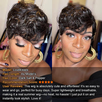 Salt & Pepper Pixie Cut Wig Natural Wave Human Hair Glueless Wigs For Women
