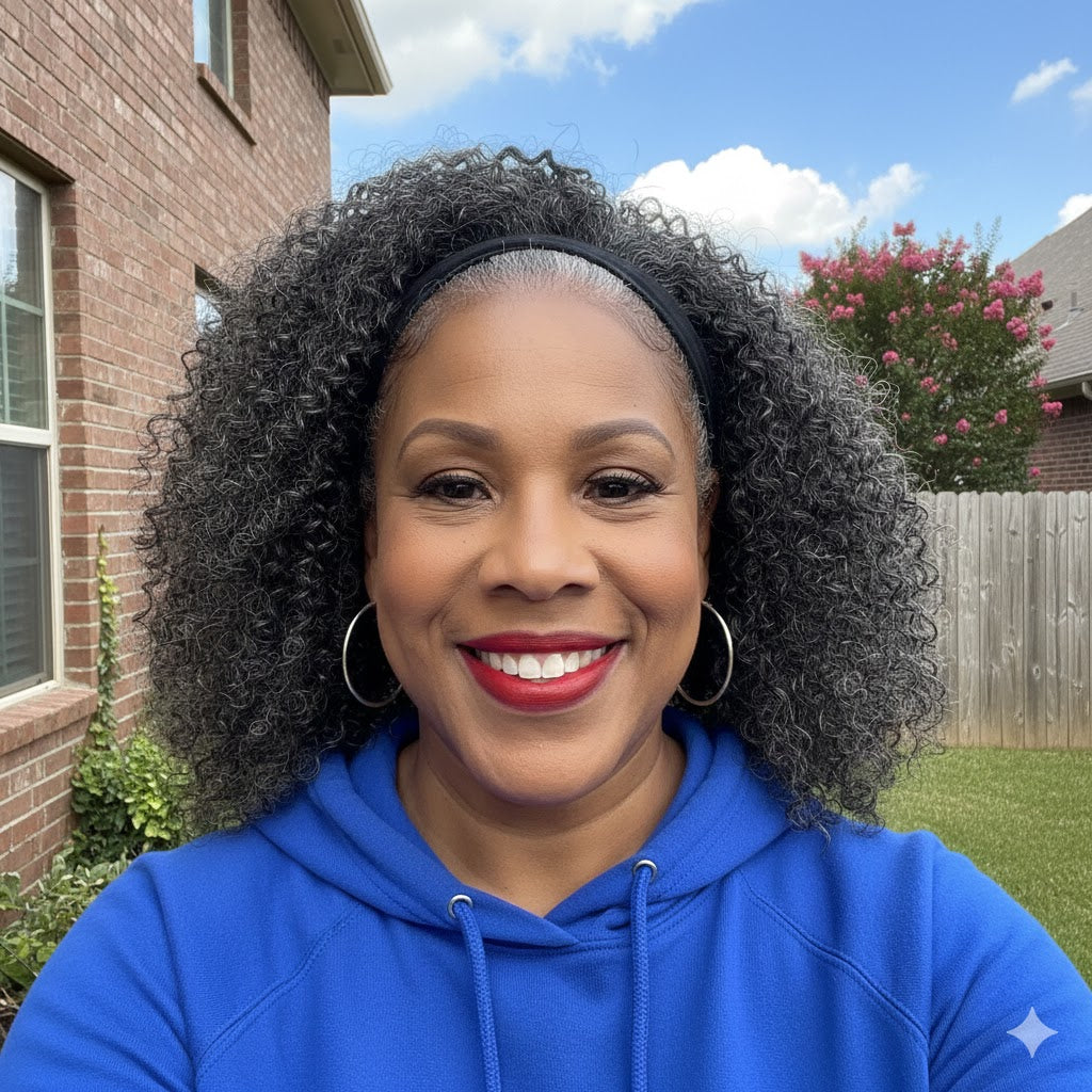 Wear & Go Salt & Pepper Kinky Curly Human Hair Headband Wig For Black Women