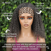 Wear & Go Salt & Pepper Kinky Curly Human Hair Headband Wig For Black Women