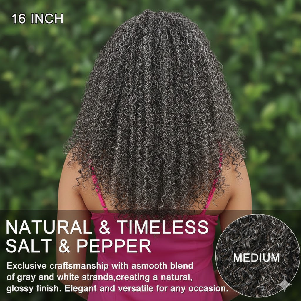 Wear & Go Salt & Pepper Kinky Curly Human Hair Headband Wig For Black Women