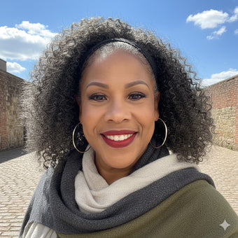 compare product Wear & Go Salt & Pepper Curly Human Hair Headband Wig For Black Women