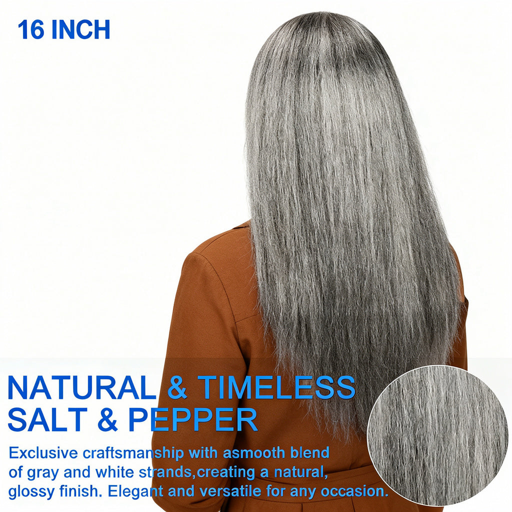 Straight Hair Headband Wig Real Human Hair Salt & Pepper Glueless Wigs For Women