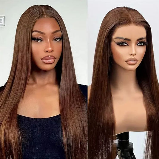 #4 Brown Lace Frontal Wig Human Hair Sliky Straight Lace Wig