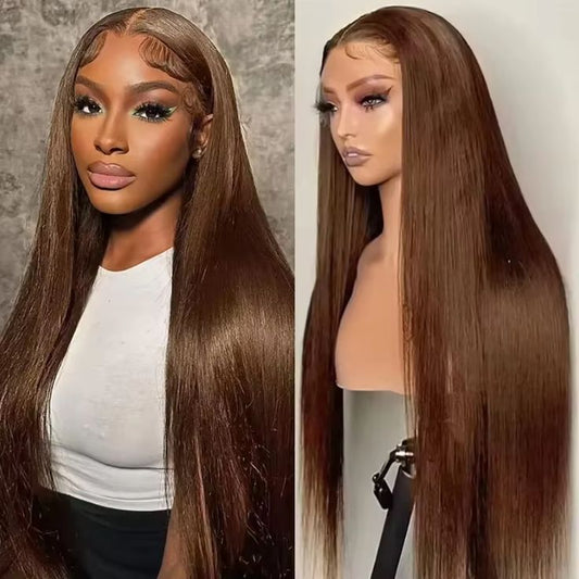 #4 Brown Lace Frontal Wig Human Hair Sliky Straight Lace Wig