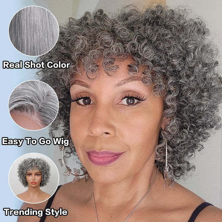 Salt And Pepper Ringlet Curls Wig With Bangs