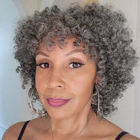 Salt And Pepper Ringlet Curls Wig With Bangs