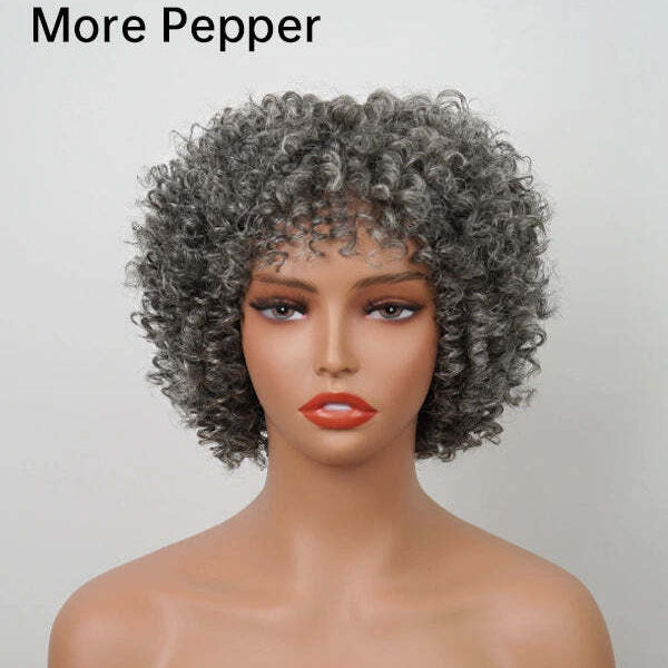 Salt And Pepper Ringlet Curls Wig With Bangs