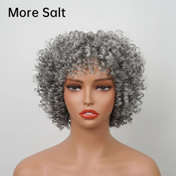 Salt And Pepper Ringlet Curls Wig With Bangs