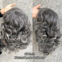 Chic Salt & Pepper Loose Curly Bob Silver Gray Human Hair Glueless Wigs For Elderly Women