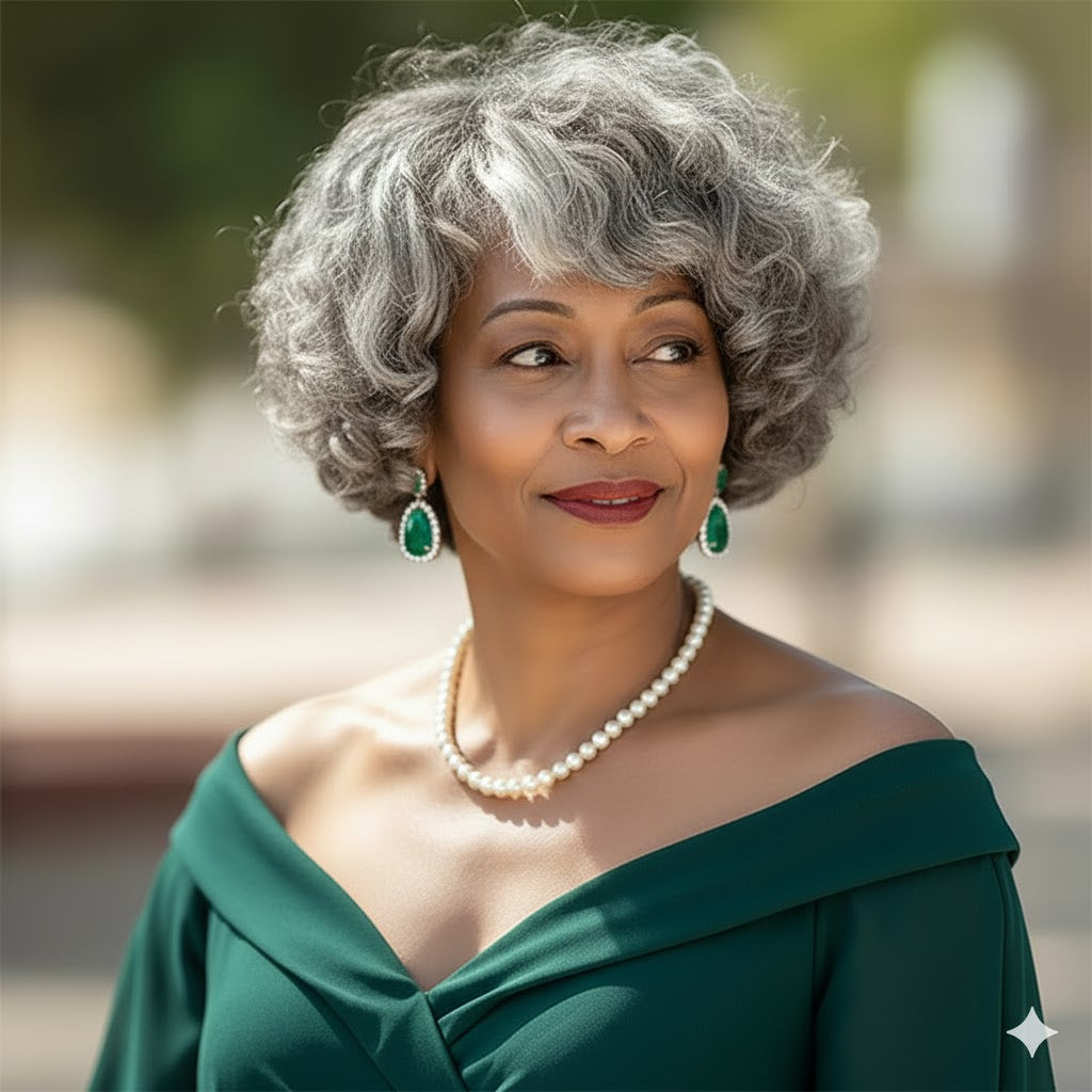 Wear Go Salt And Pepper Wig Glueless Human Hair Loose Curly Bob For Seniors